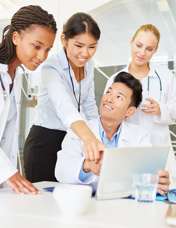 Healthcare engineers studying results